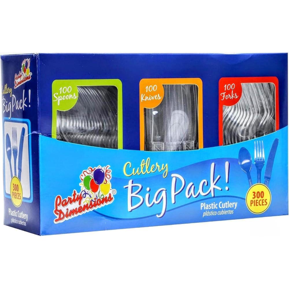 Party Dimensions 300 Count Plastic Cutlery Combo Box, Disposable Clear ...