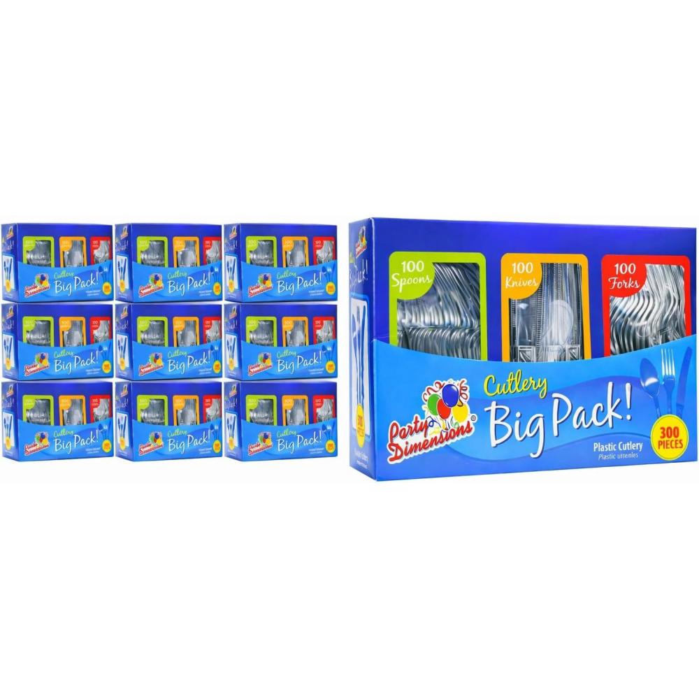 Party Dimensions 300 Count Plastic Cutlery Combo Box, Disposable Clear ...