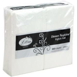 Premium White Napkins, 1/8 Fold Dinner Napkin, Disposable 2-Ply White Party Napkins, Value Pack 100 Count(100 Count)