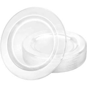 Lillian Tablesettings 30 Count Premium Quality Heavyweight 10.25 inch Plastic Plates China Like Wedding and Party Dinnerware, Plastic Dinner Plates, Crystal Clear, 30 Count(Crystal Clear)