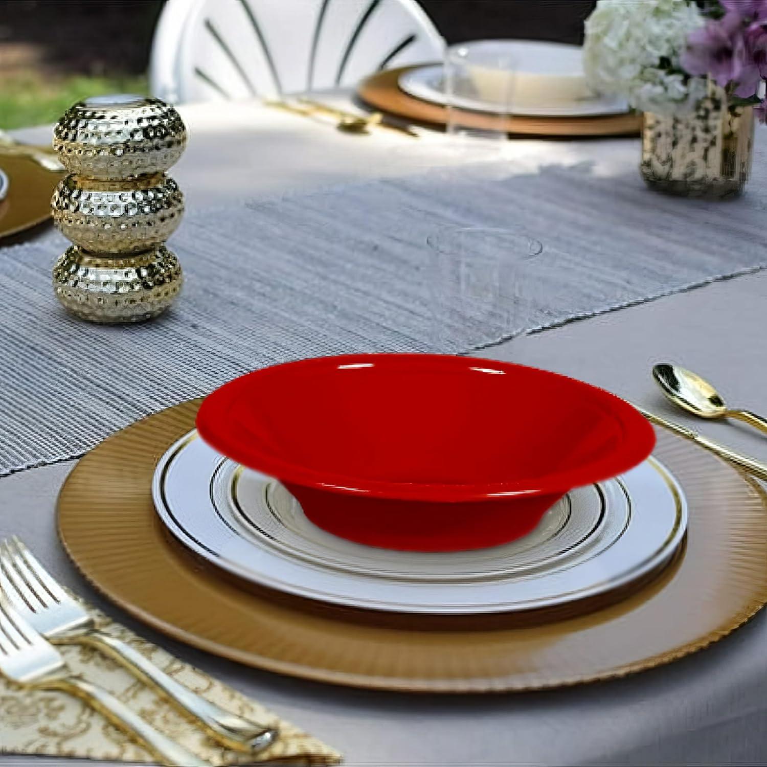 Red Plasticware Premium Heavyweight Red Plastic Bowls Disposable – 15 oz and Elegant ...