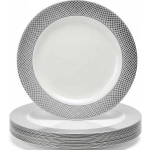 Luxurious Silver Round Charger Plate – 12″ (Pack of 10) – Premium Heavy Weight Plastic Tableware – Elegant and Durable Design for All Occasions